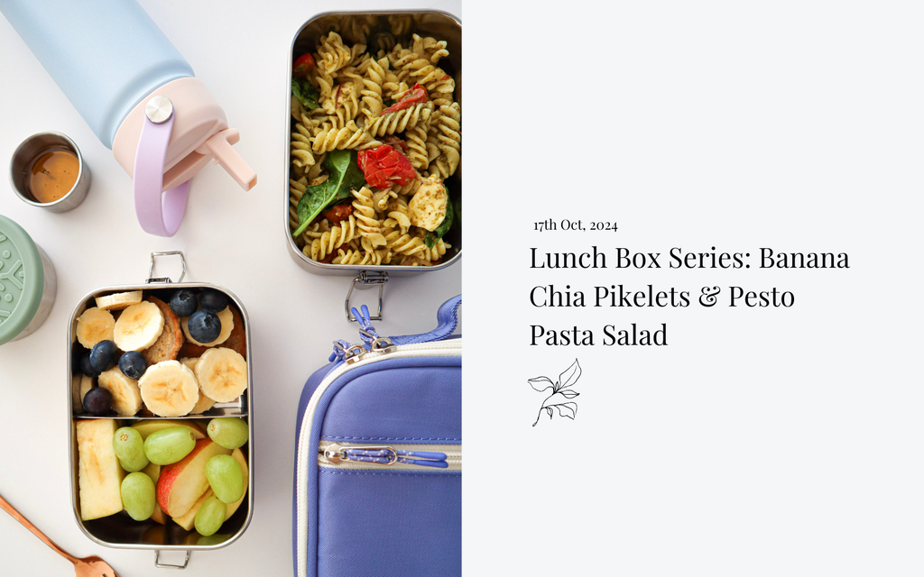 Lunch Box Series 2: Banana Chia Pikelets & Pesto Pasta Salad