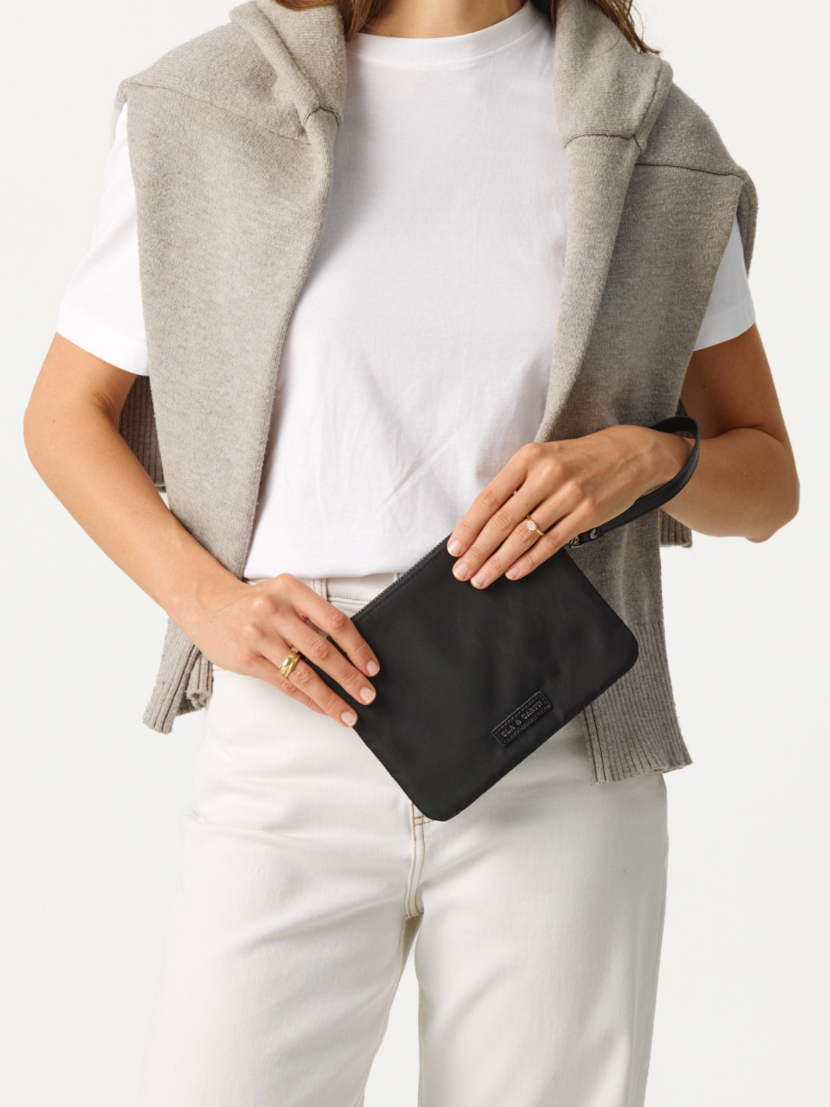 Medium Sized Zippered Pouch - Black With Gunmetal