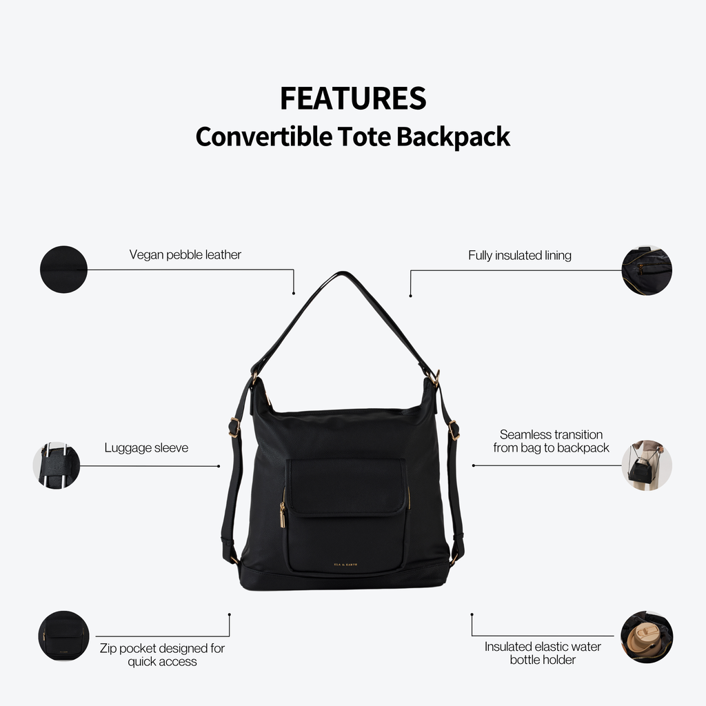 black leather backpack features