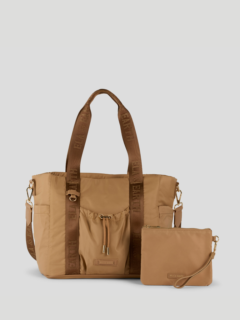 Medium Tote Bag & Pouch Set - Biscuit With Gold 