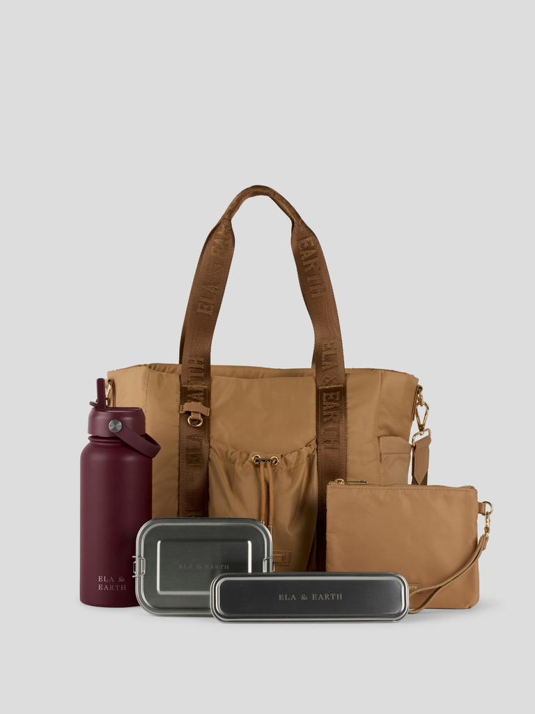 Ultimate Tote Bag Set - Biscuit With Gold / Shiraz