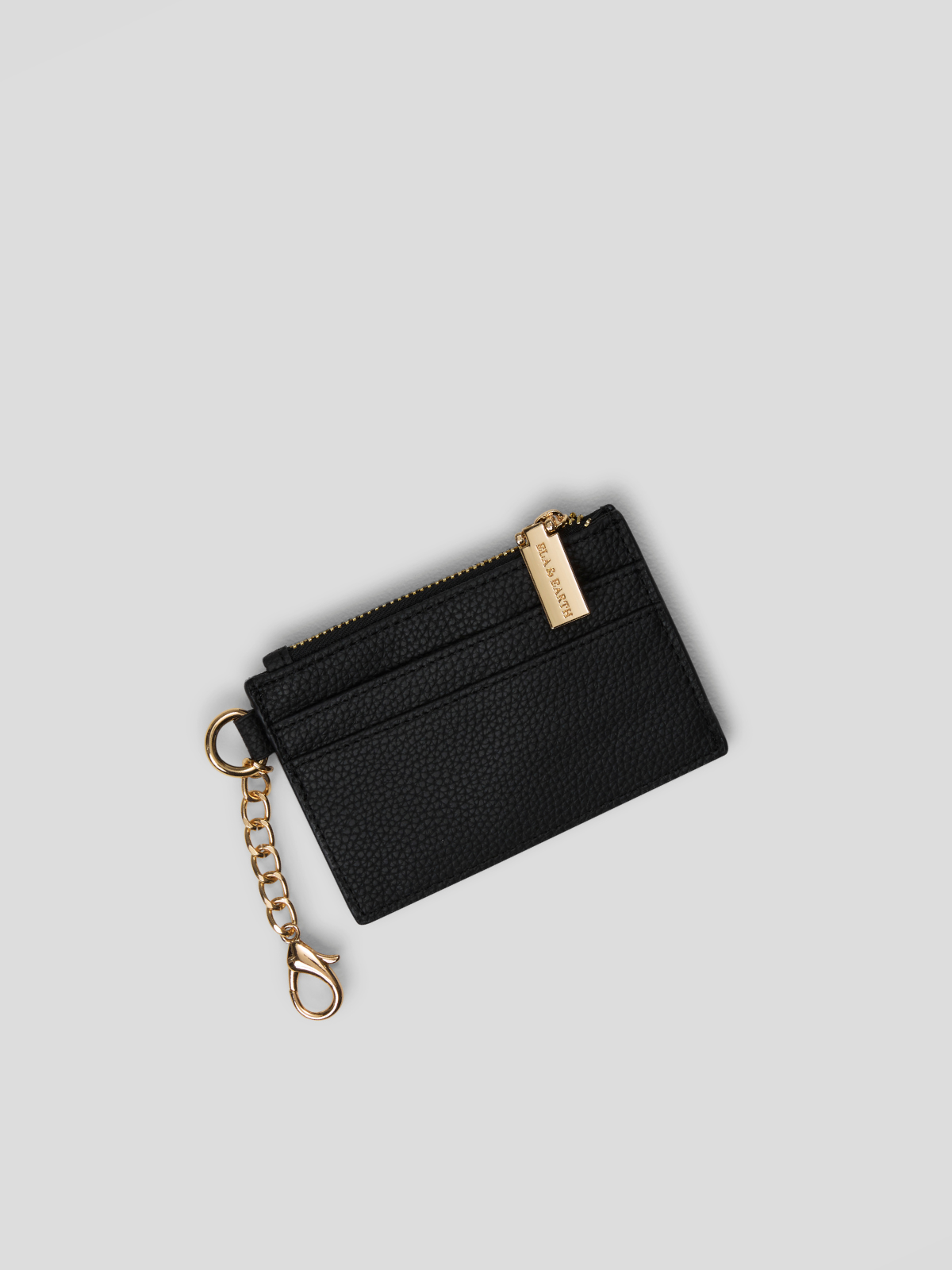 Card Pouch With Zipper - Black With Gold 