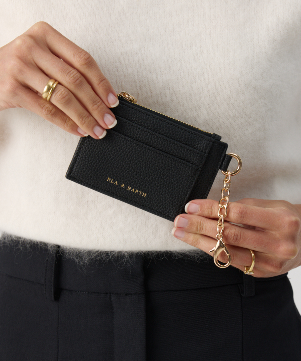 Compact Coin Wallet - Black With Gold 