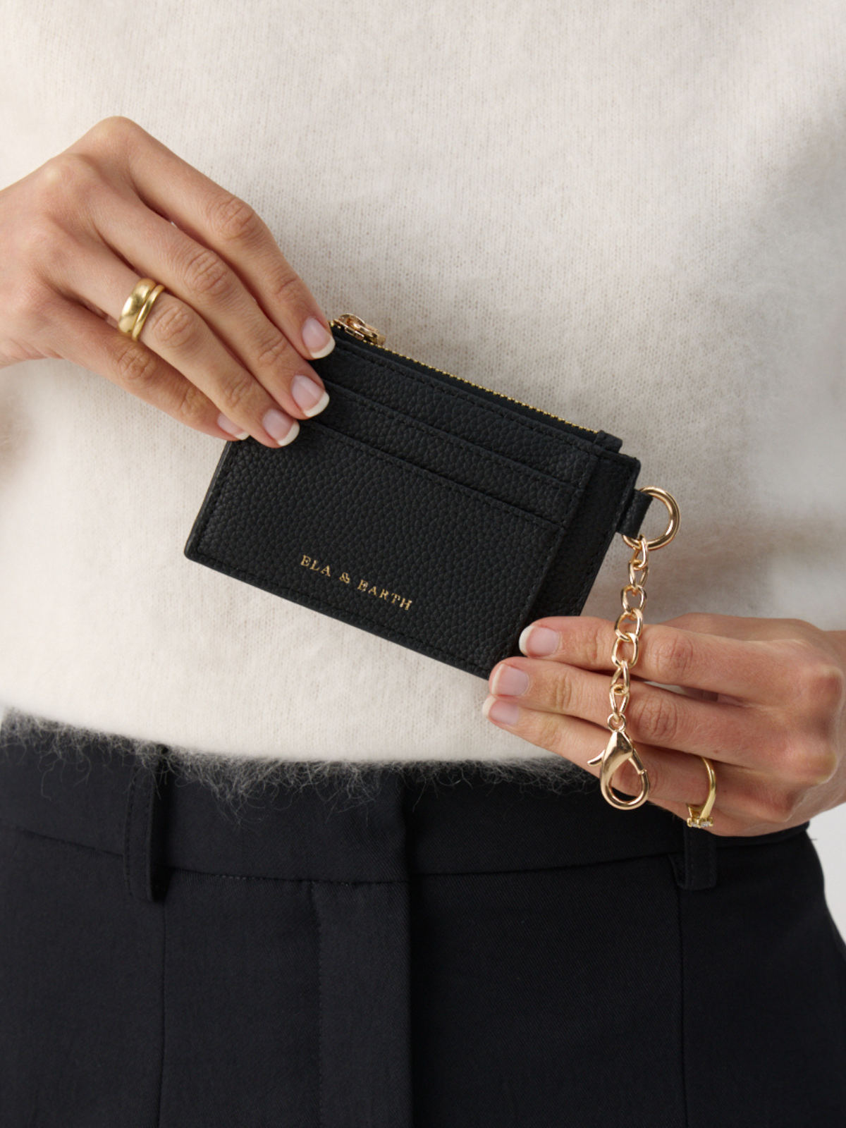Compact Coin Wallet - Black With Gold 