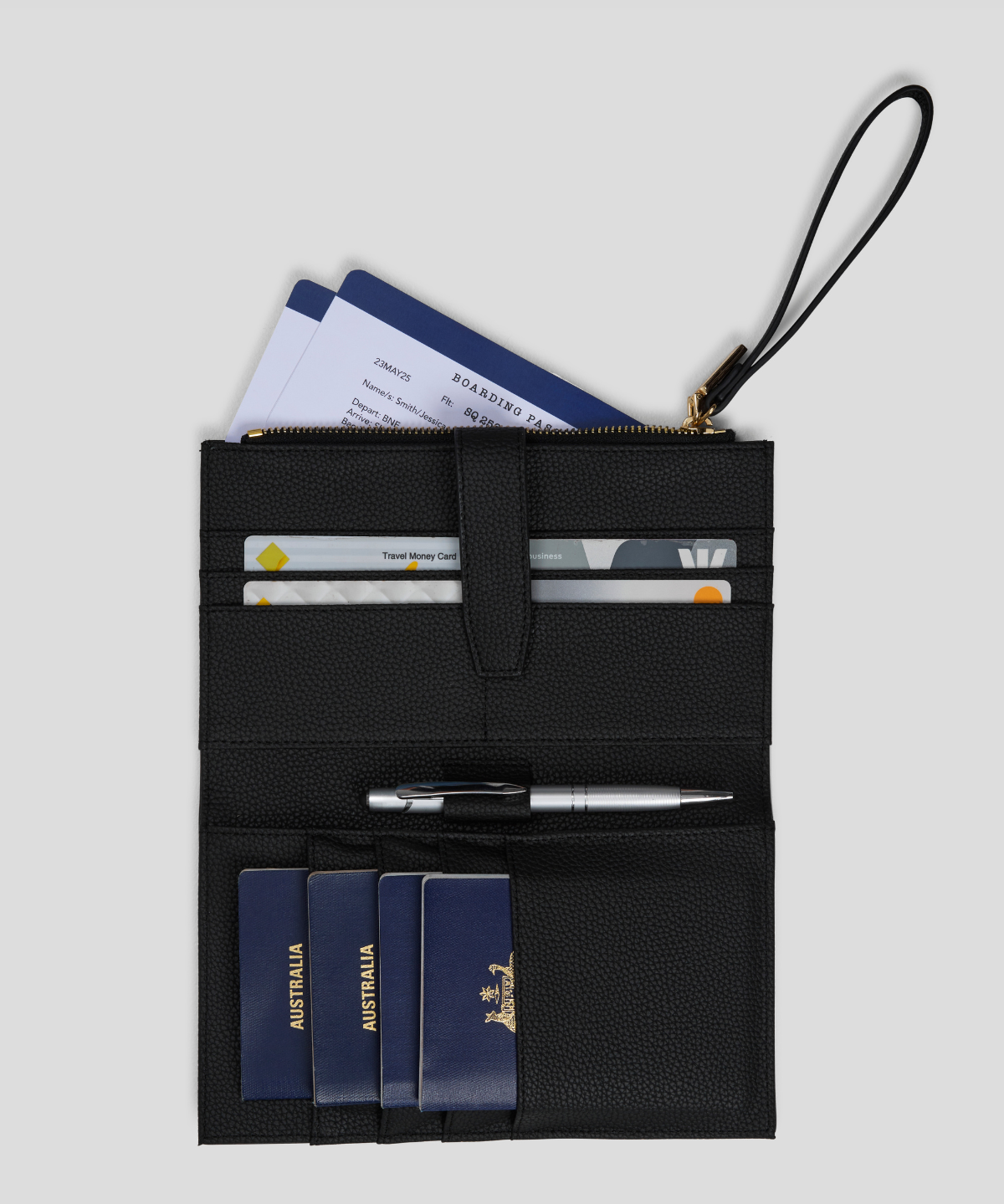 Family Trip Wallet - Black With Gold 