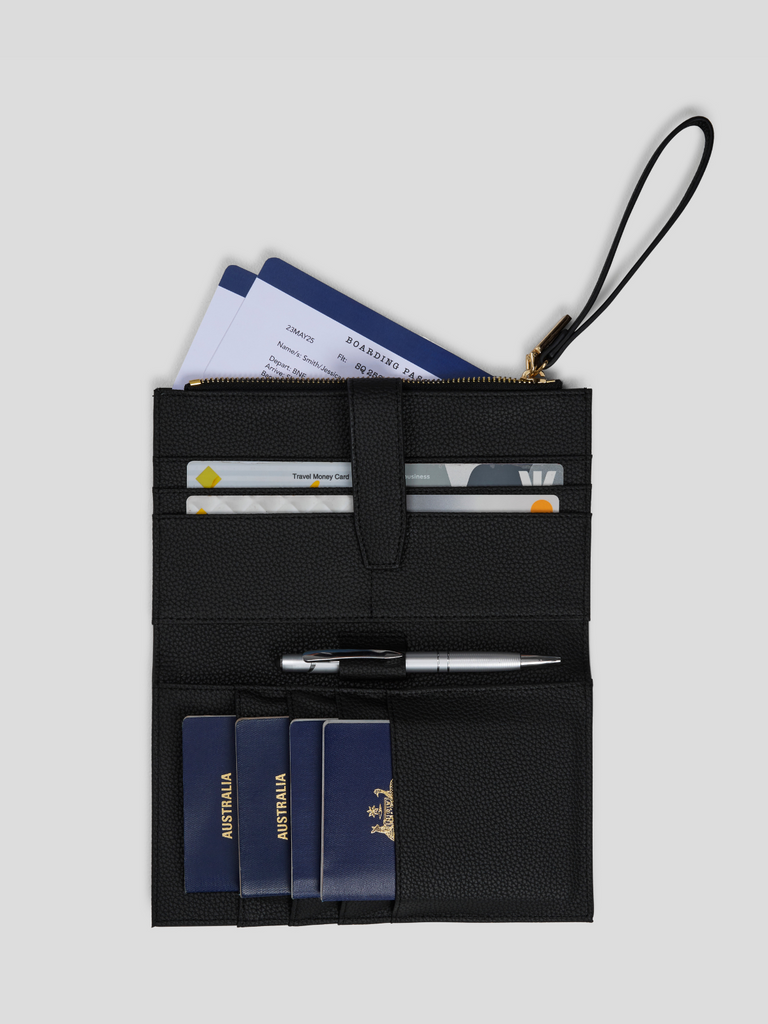 Family Trip Wallet - Black With Gold 