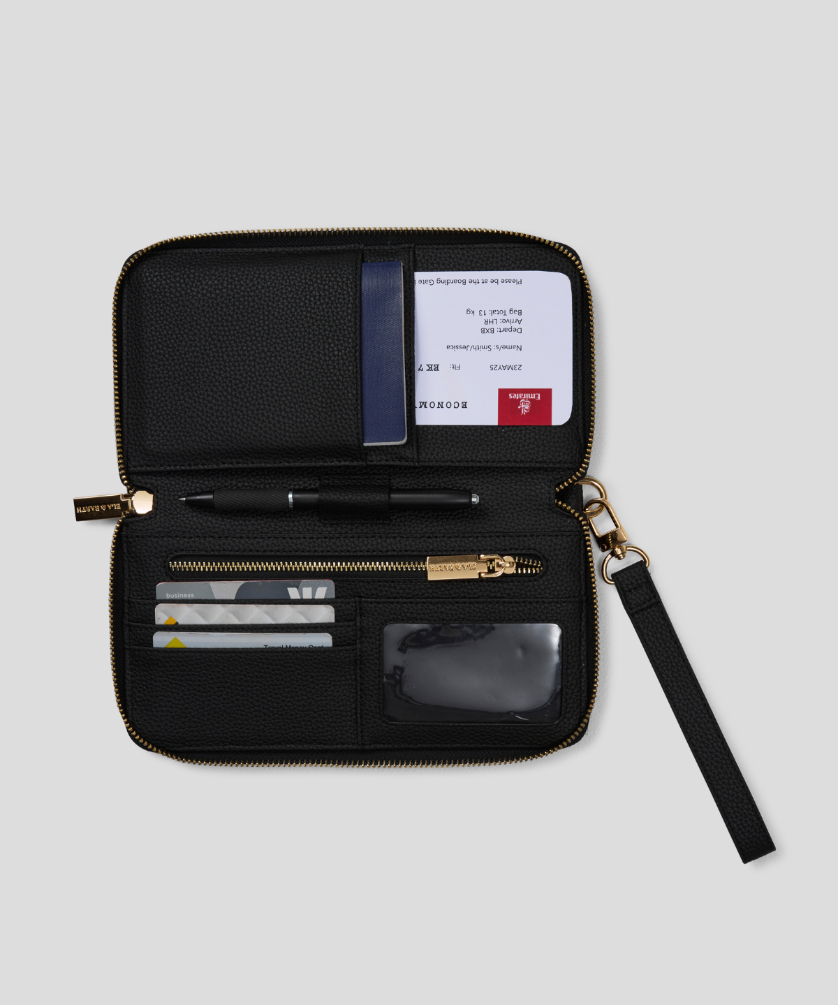 Passport And Card Holder - Black With Gold 