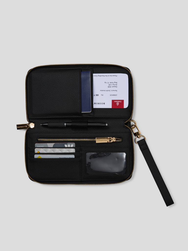 Passport And Card Holder - Black With Gold 