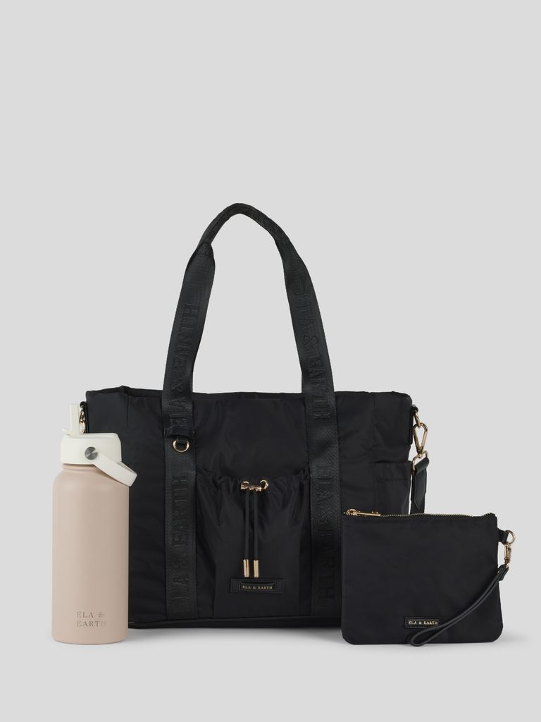 Essential Medium Tote Set - Black With Gold / Latte Blend 