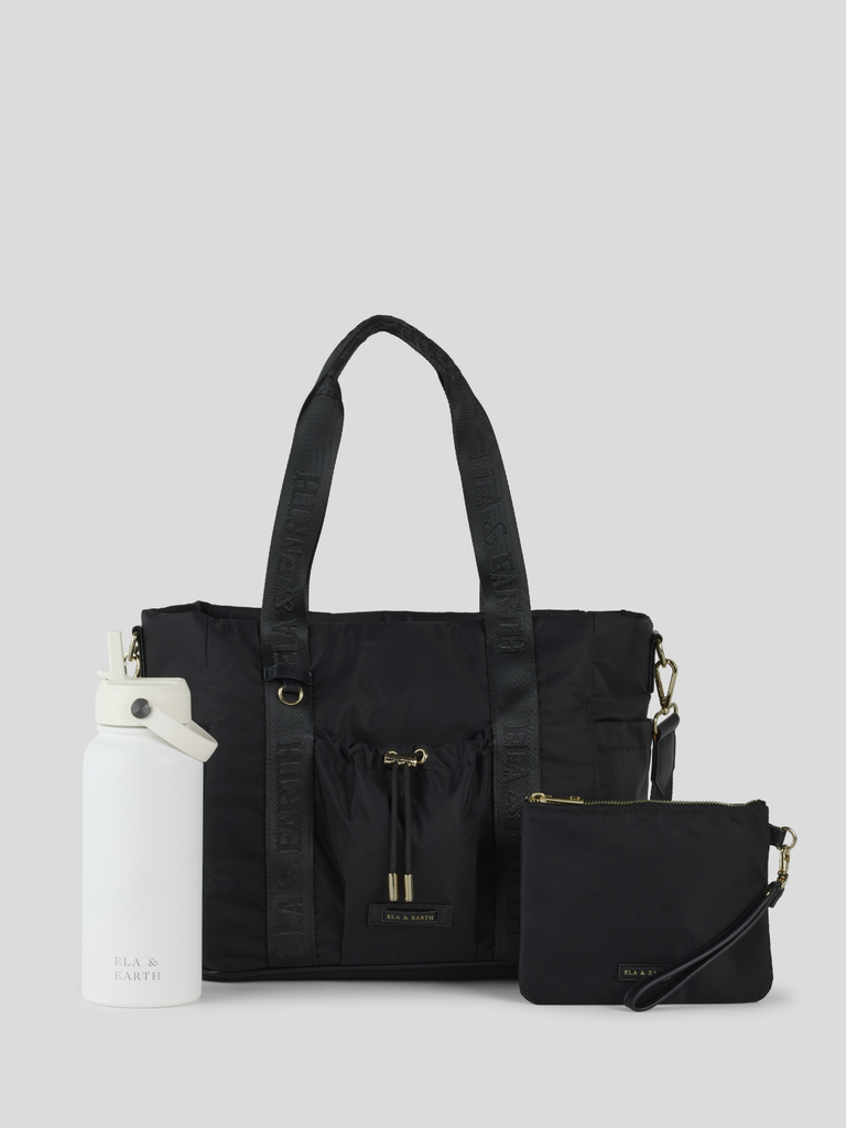 Essential Medium Tote Bag Set - Black With Gold / White 