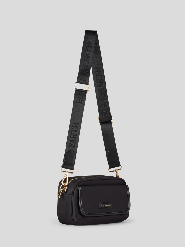 Long Strap Bag - Black With Gold 