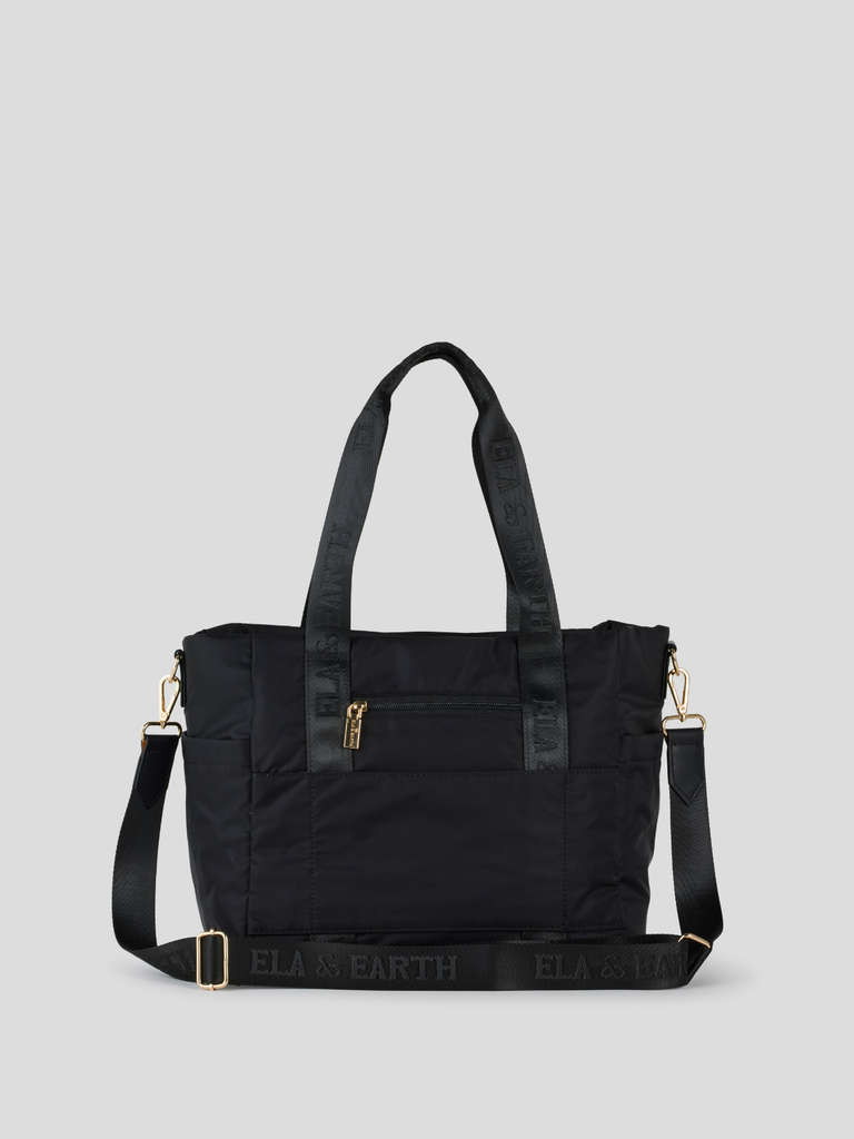 Trendy Women's Tote Bag - Black With Gold