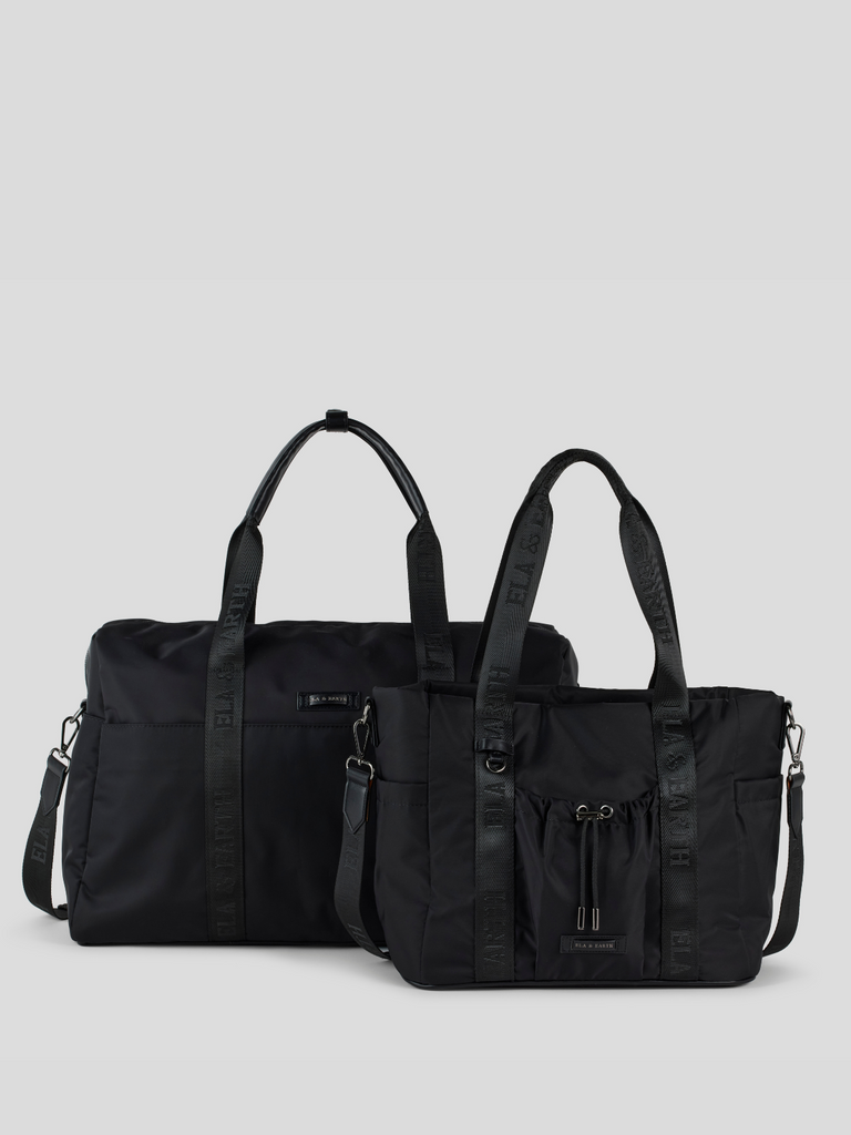 Weekender Bag & Medium Tote Bag Set - Black With Gunmetal 
