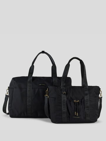 Weekender Bag & Medium Tote Set - Black With Gold 