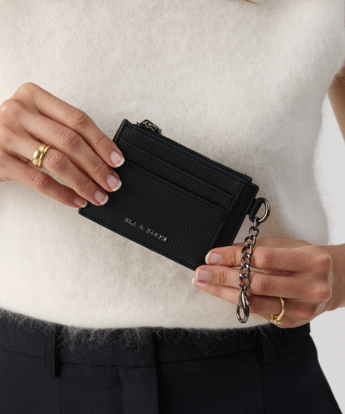 Compact Coin Wallet - Black With Gunmetal 