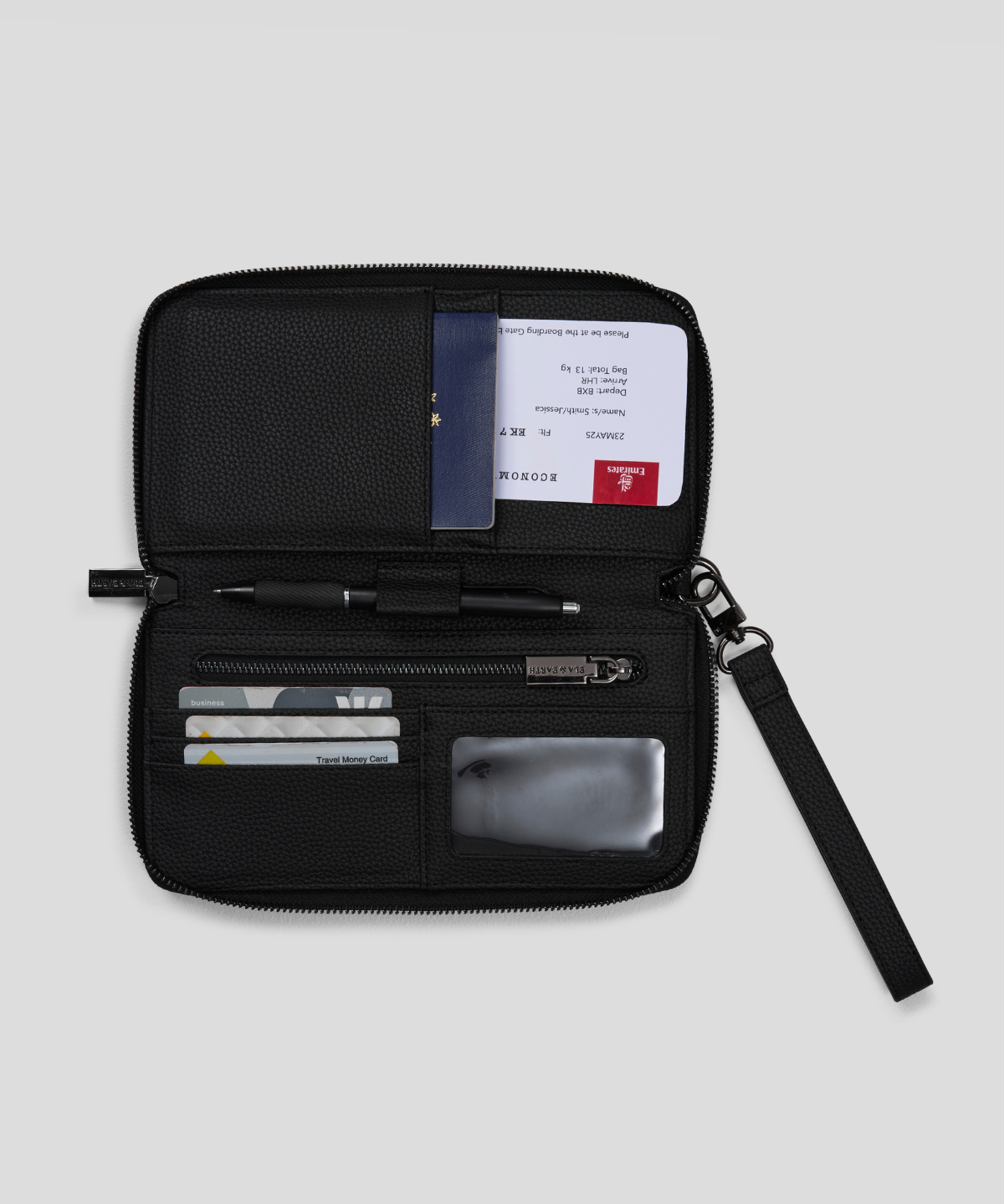 Slim Passport Holder - Black With Gunmetal 