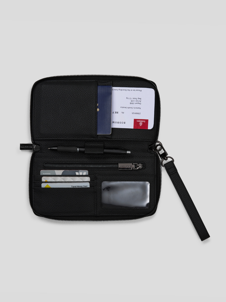 Slim Passport Holder - Black With Gunmetal 