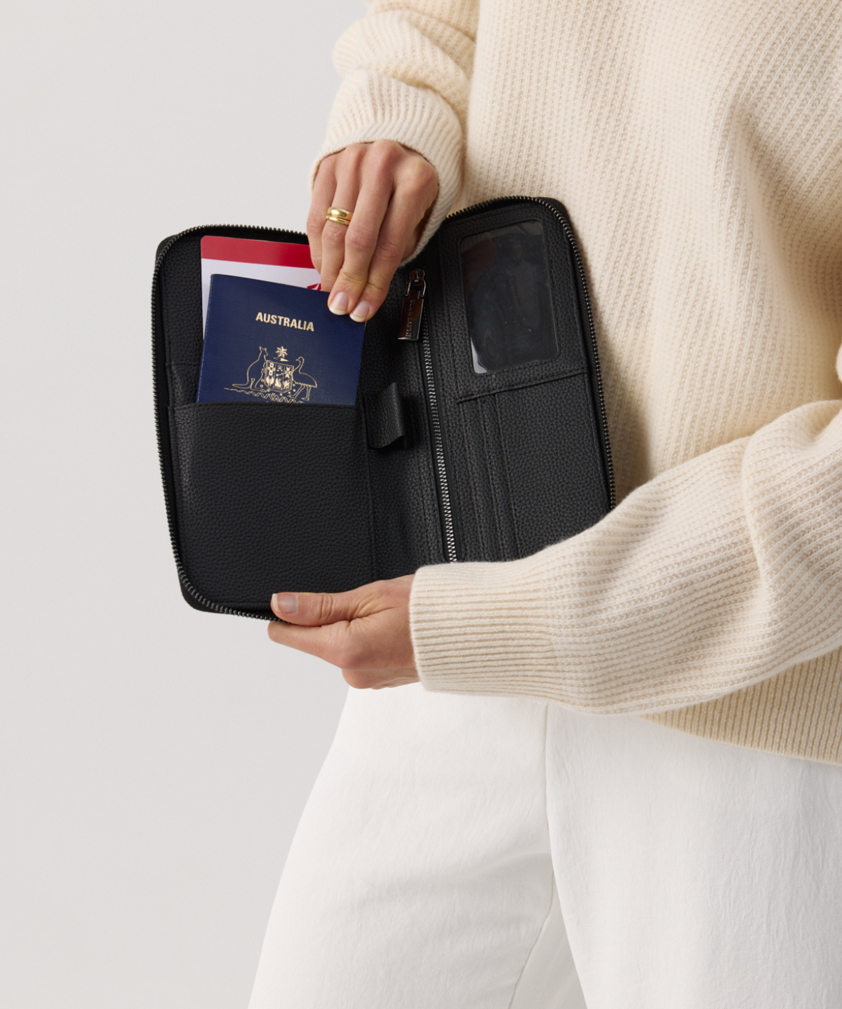 Single Passport Holder - Black With Gunmetal 