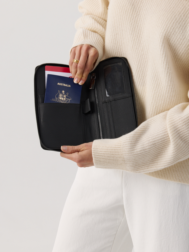 Single Passport Holder - Black With Gunmetal 