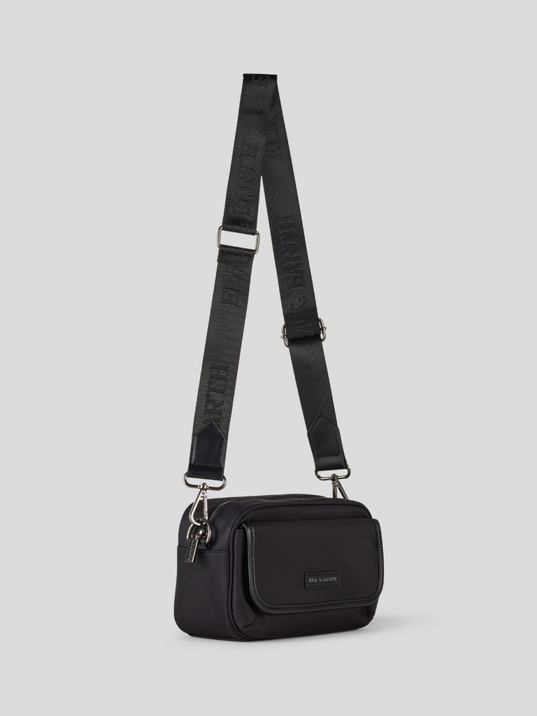 Black crossbody bag with a strap 