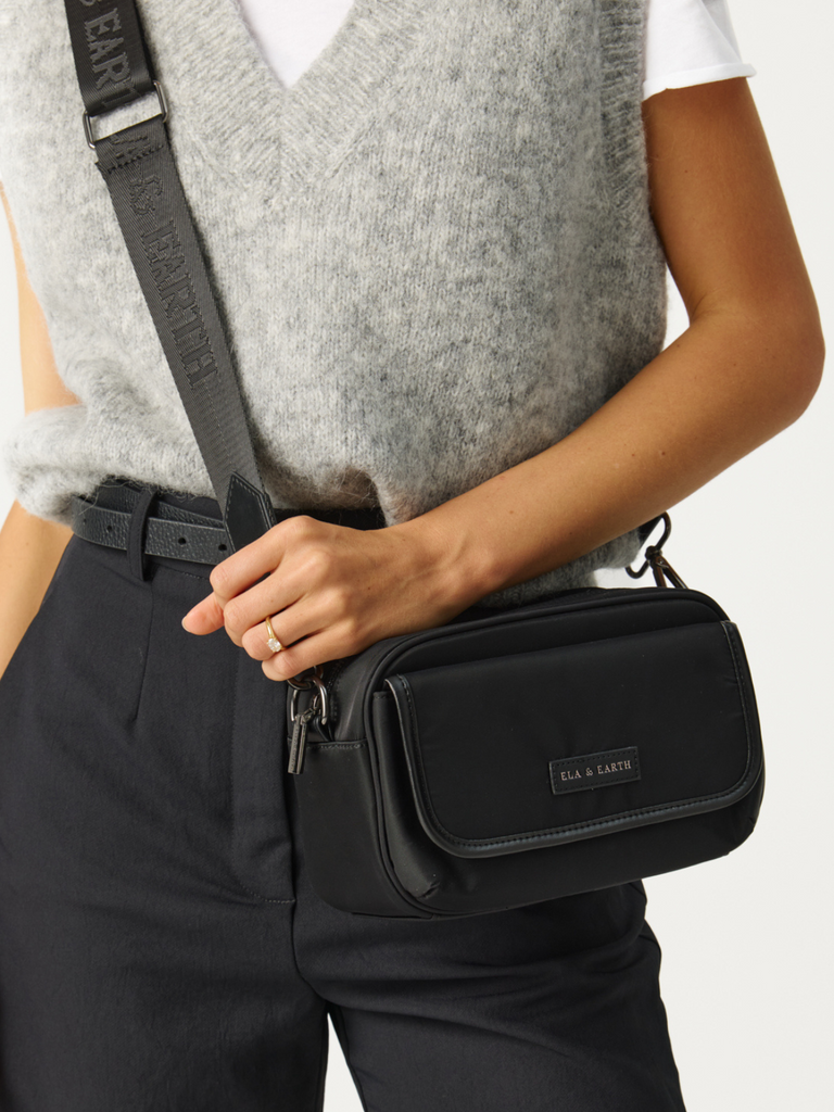 Shoulder Strap Tote Bag - Black with Gunmetal 