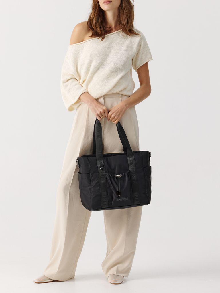 Trendy Women's Tote Bag - Black With Gunmetal 