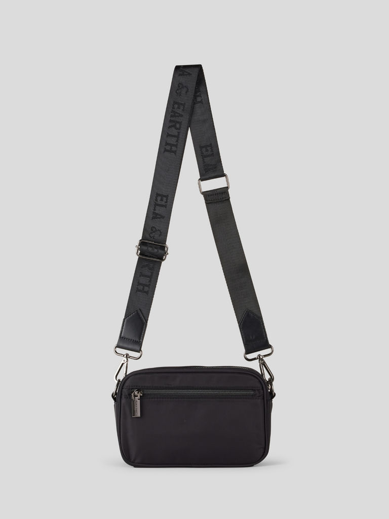 Stylish Crossbody Bag - Black With Gunmetal 
