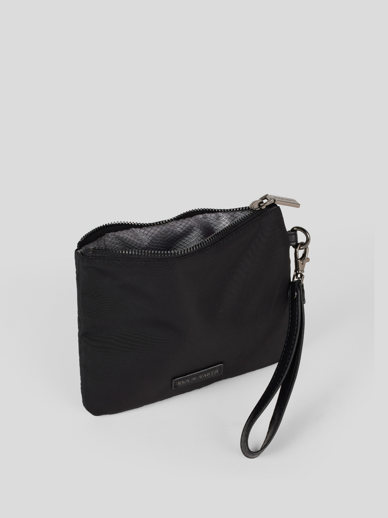 Purse With Wrist Strap - Black With Gunmetal