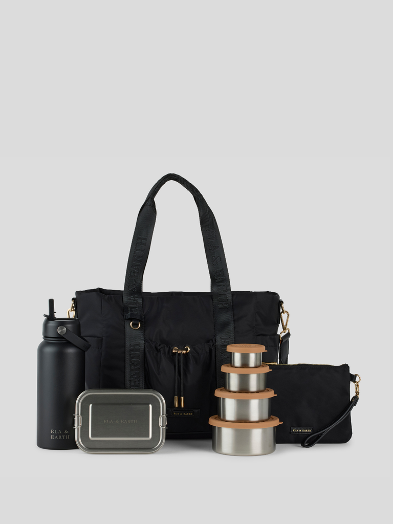 Deluxe Medium Tote Set - Black With Gunmetal 