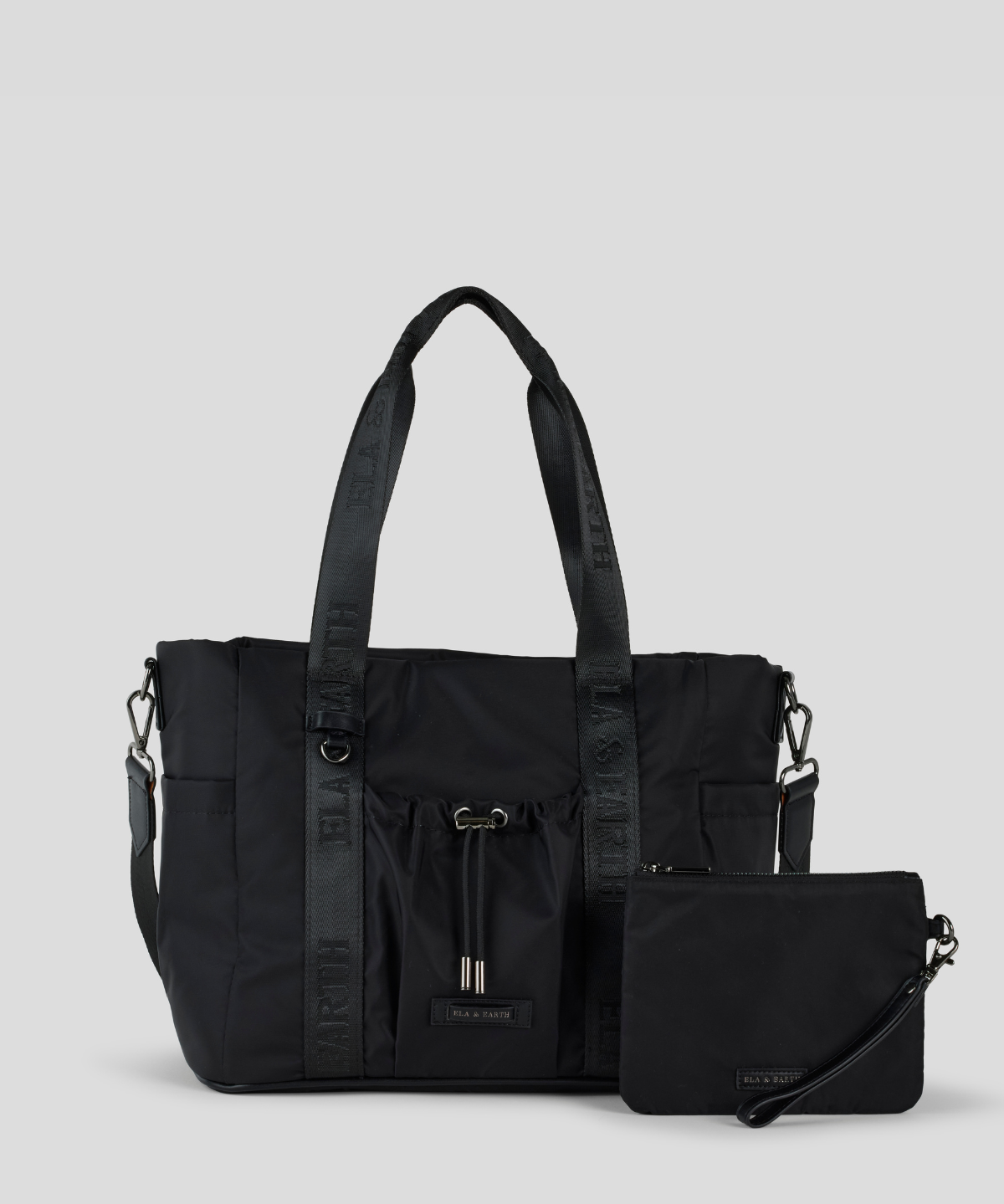Medium Tote & Pouch Set - Black With Gunmetal 