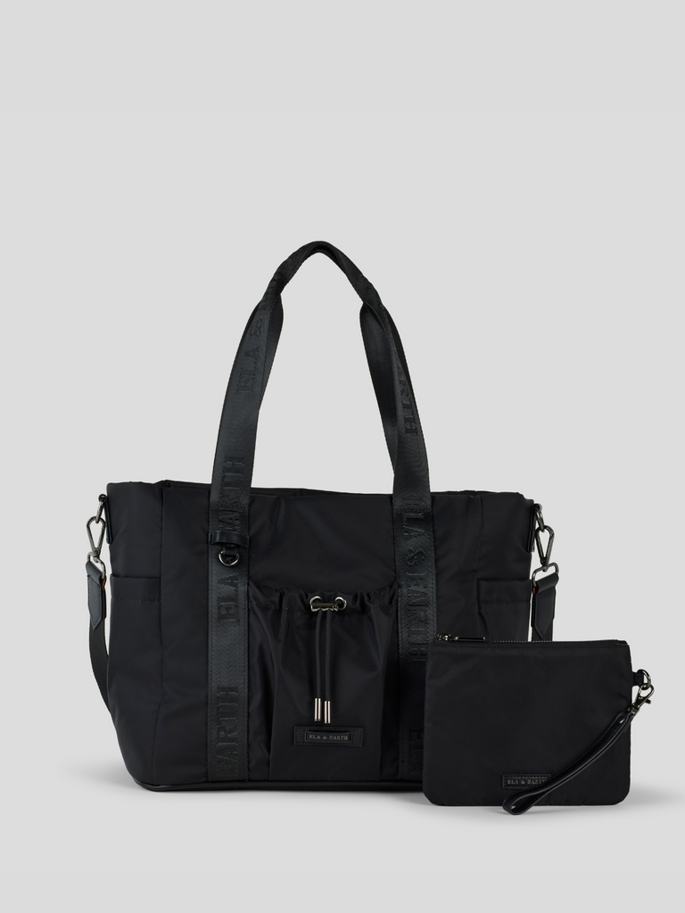 Medium Tote & Pouch Set - Black With Gunmetal 