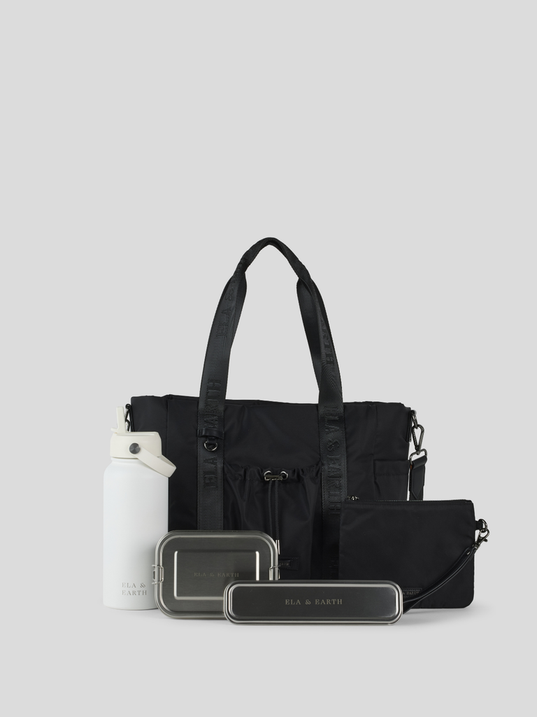 Insulated Tote Bag -  Black With Gunmetal / White  