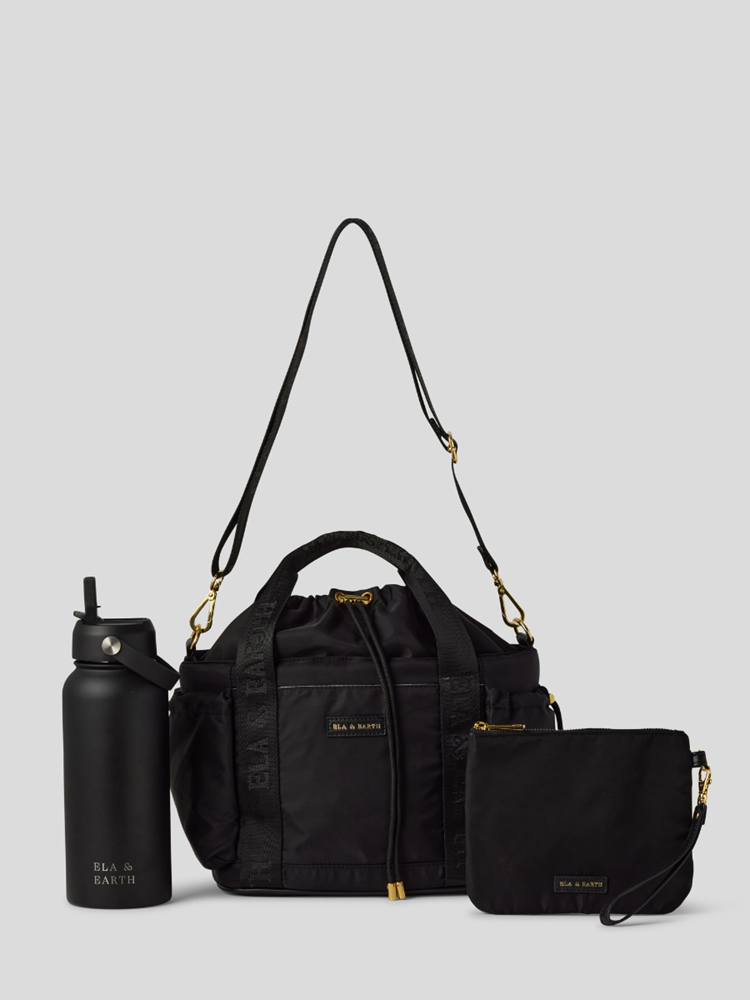 Black Lunch Bucket Bag Set, including Water bottle, Lunch Bucket Bag and Medium Pouch 