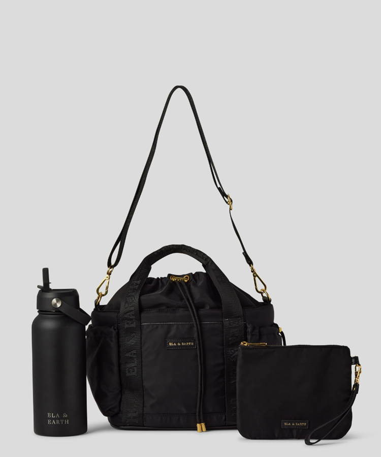 Black Lunch Bucket Bag Set, including Water bottle, Lunch Bucket Bag and Medium Pouch 