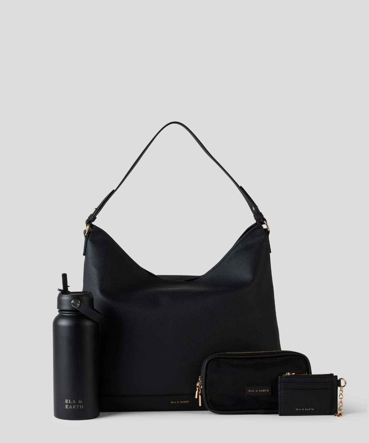 Convertible Backpack, Black Water Bottle, travel case, Card & Coin and cutlery set 