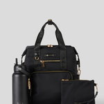 Bundle including , medium Backpack and small pouch with a water bottle on a light gray background.
