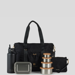 Tote Bag, Black Water Bottle, 800ml, nesting container and Medium Pouch 