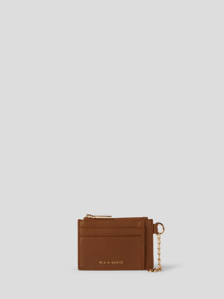 Card & Coin Wallet - Caramel With Gold Chain