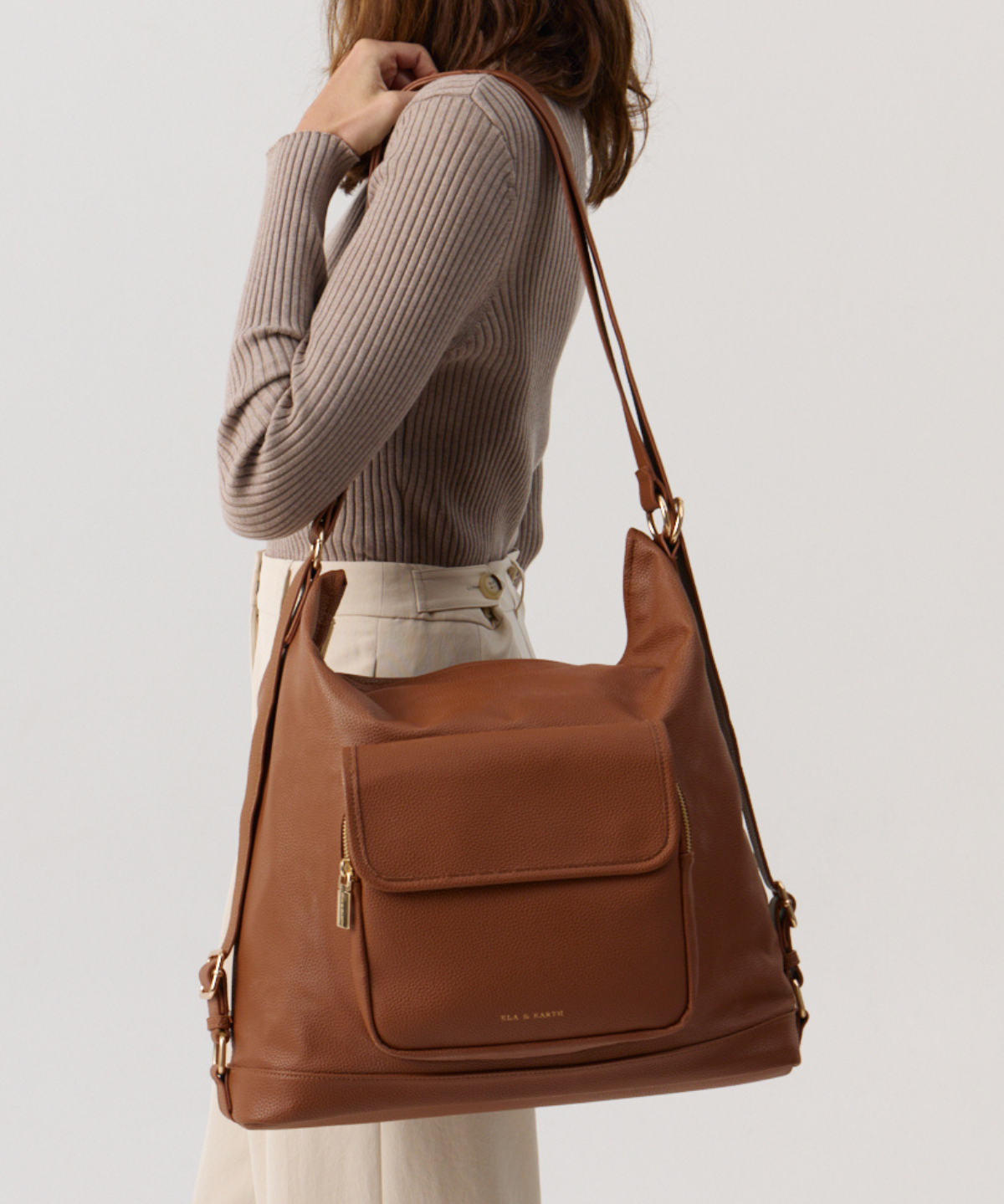 Small Convertible Tote For Everyday - Caramel 