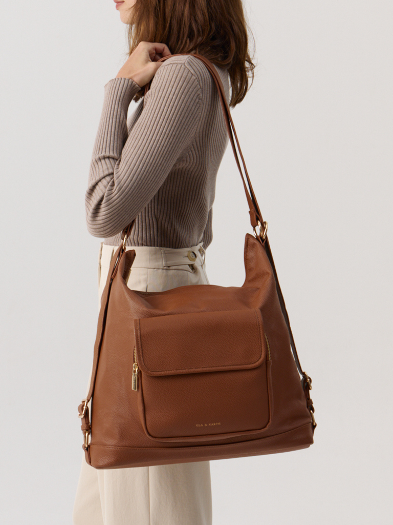 Small Convertible Tote For Everyday - Caramel 