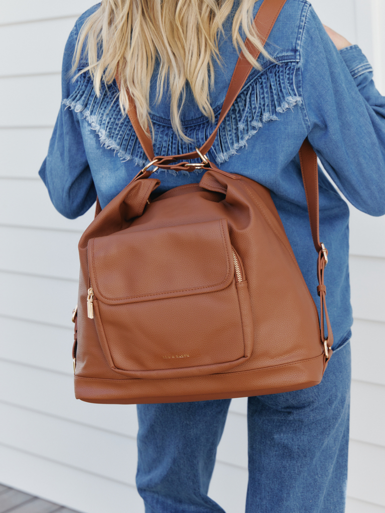 Chic Convertible Backpack With Luggage Sleeve - Brown Leather 