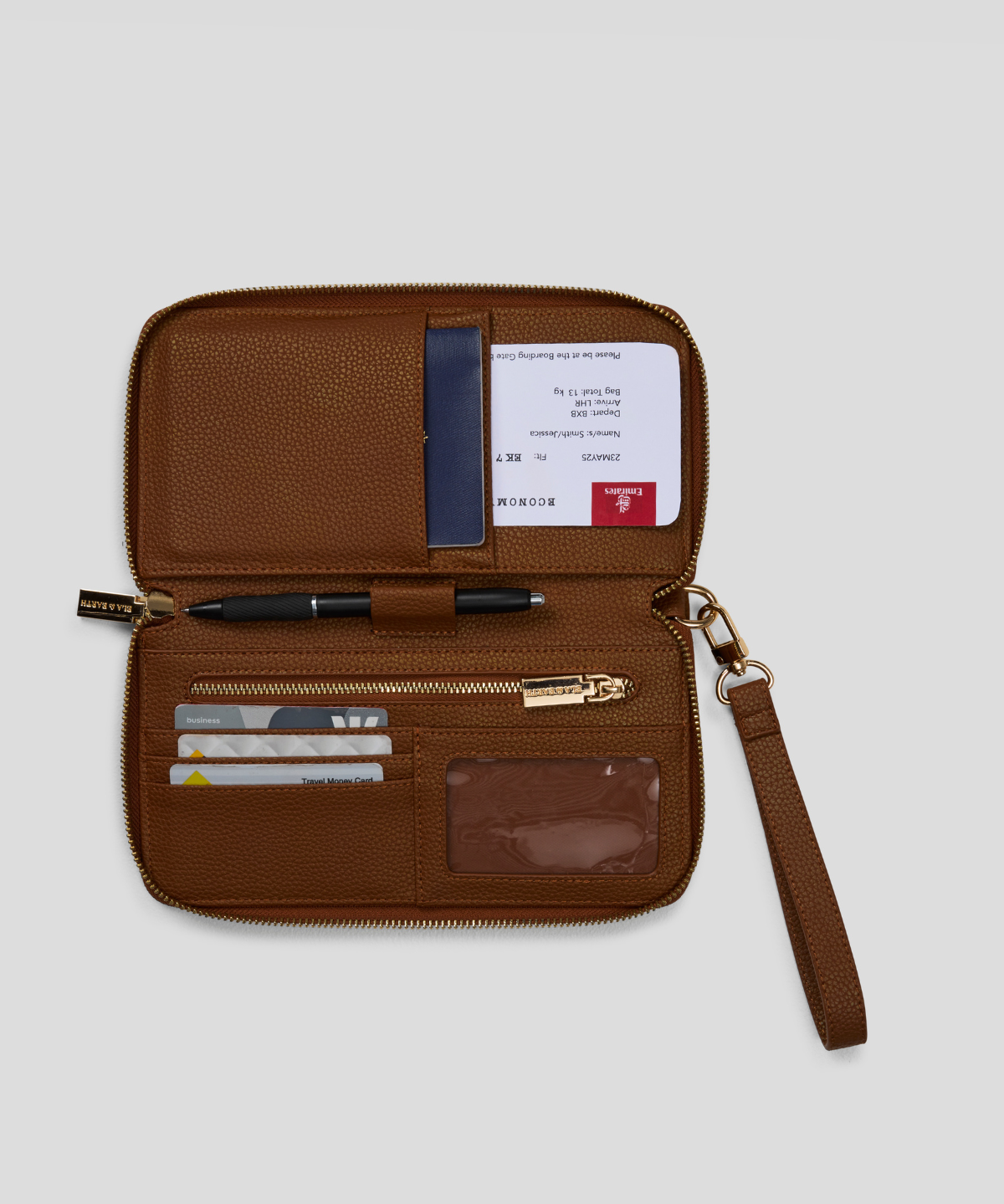 Passport And Card Holder - Caramel With Gold 