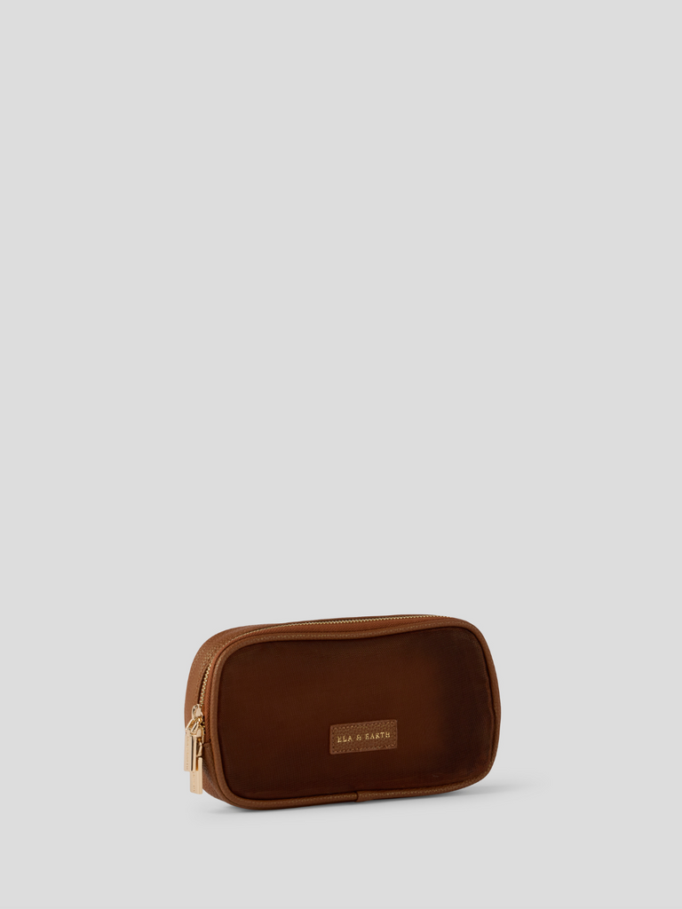 Zippered Travel Case - Caramel With Gold 