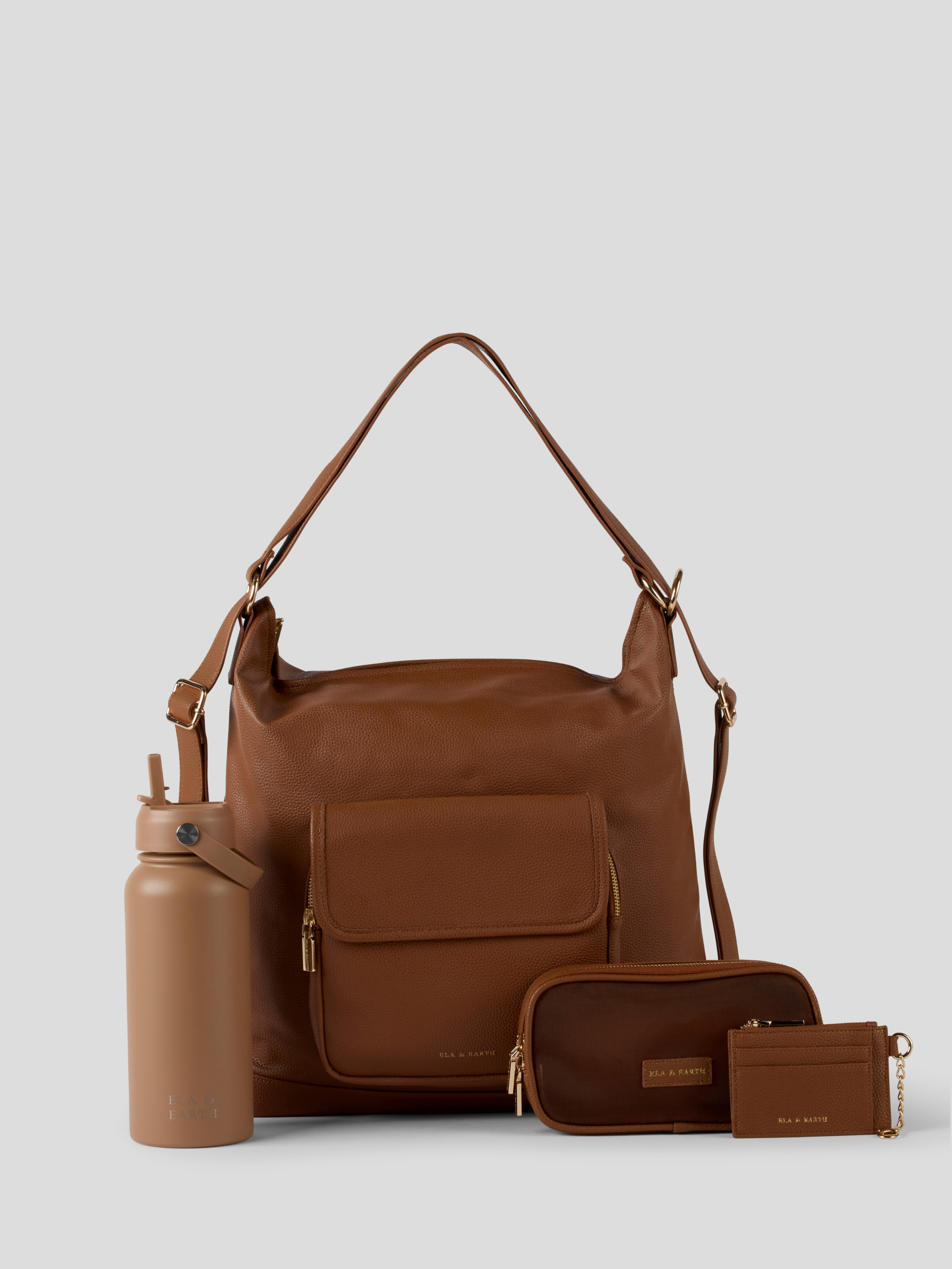 Caramel Convertible Backpack, BiscuitWater Bottle, travel case, Card & Coin