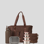 Medium  Cocoa Tote Bag, Cocoa Water Bottle, 800ml bento box, nesting containers and Medium Pouch 