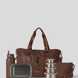Medium Cocoa Tote Bag, Cocoa Water Bottle, 800ml bento box, nesting containers and Medium Pouch 