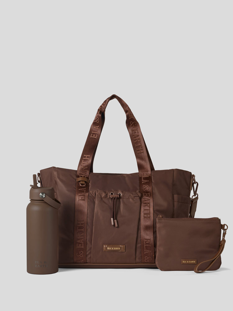 Cocoa Tote Bag, Cocoa Water Bottle and Cocoa Medium Pouch 