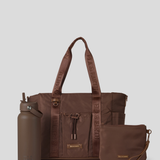 Cocoa Tote Bag, Medium pouch and the Cocoa Water Bottle 