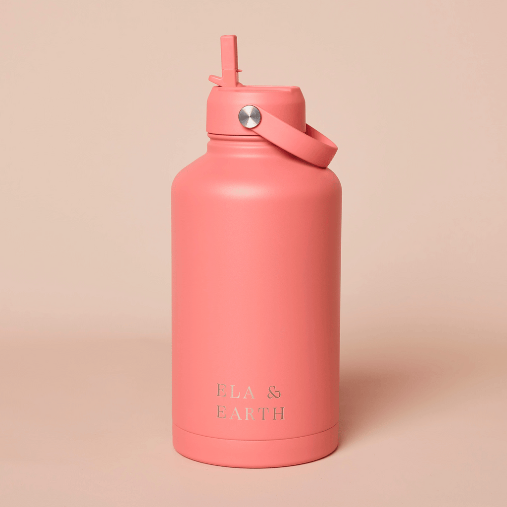 Large insulated water bottle with straw lid - coral