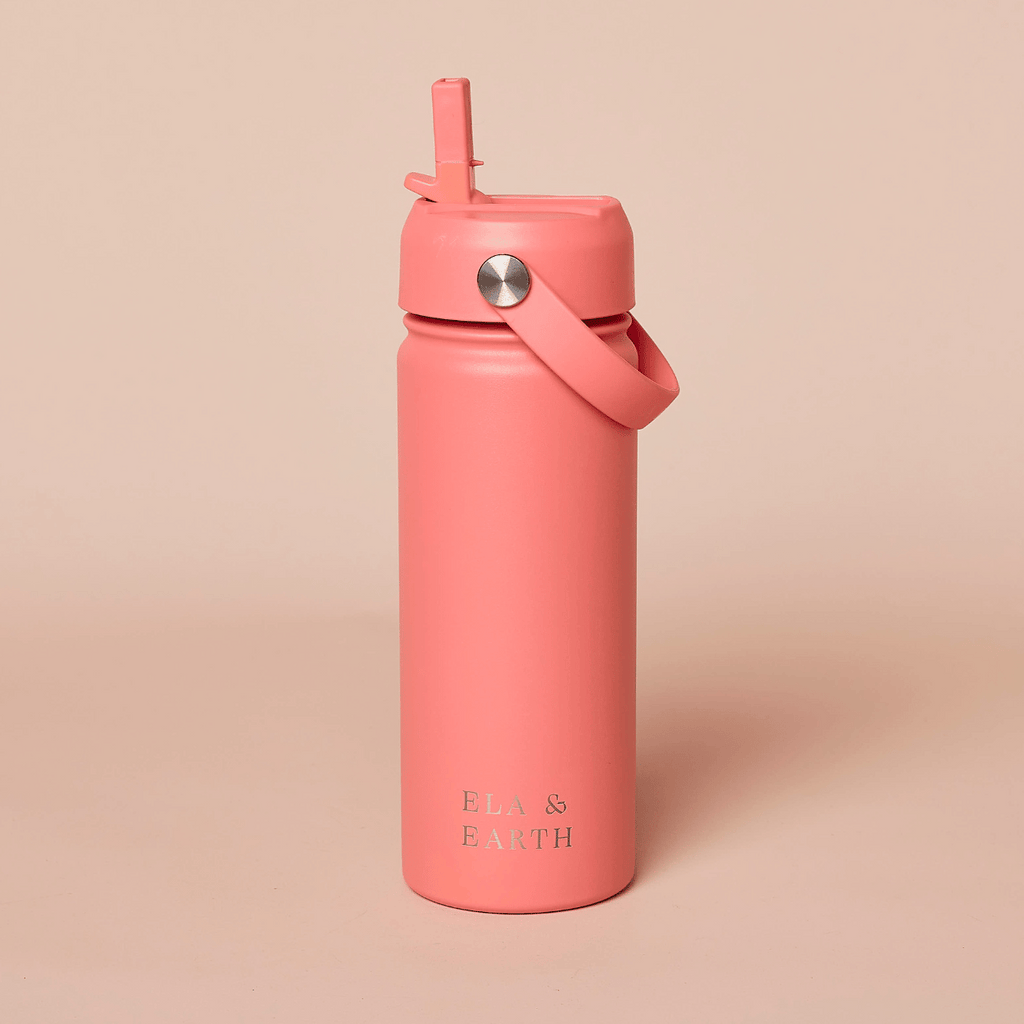 pink kids insulated water bottle with straw lid